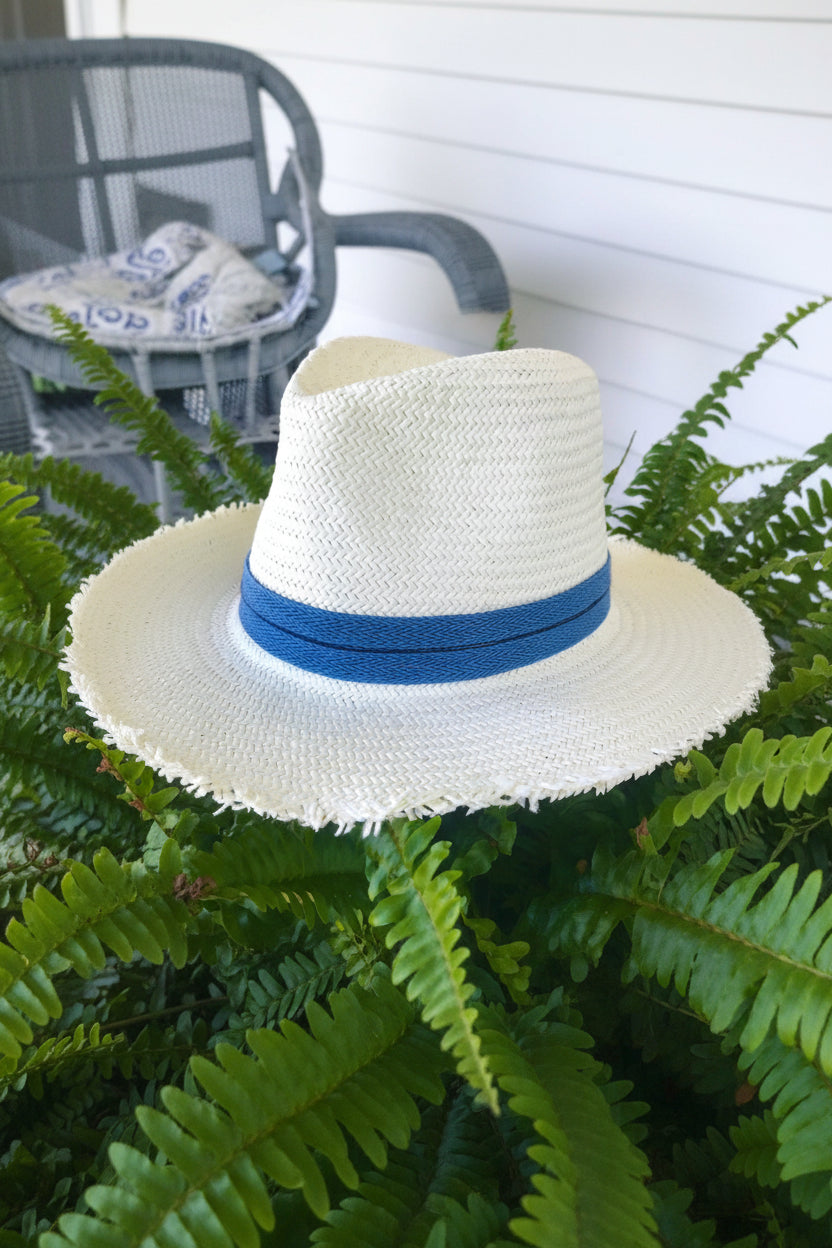 Blue & White - Short Brim Fringe Hat