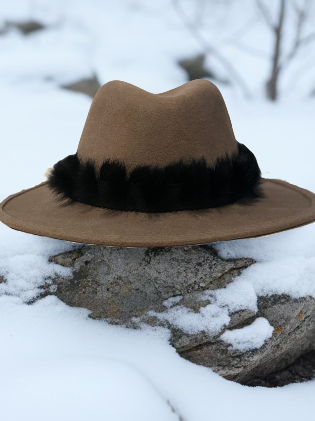 Brown Felt Hat with Black Fur