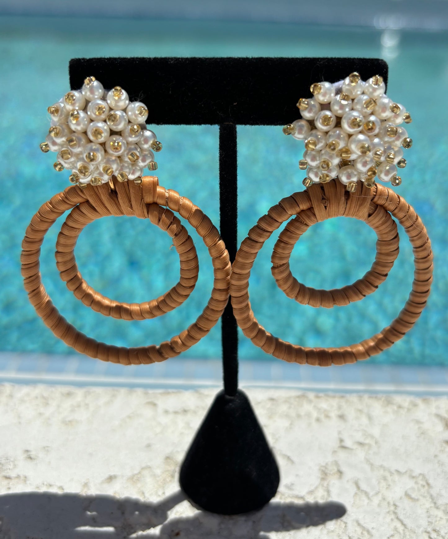 Pearl & Raffia Hoop Earring