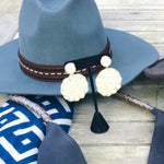 Load image into Gallery viewer, Steel Blue Hat with Brown Ticking Detail
