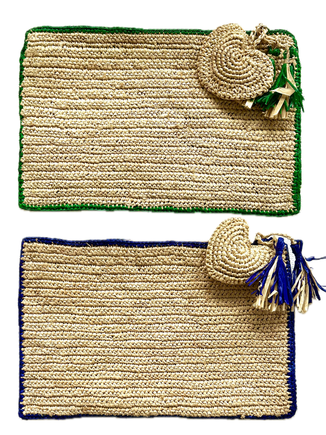 Raffia Heart Clutch - Green or Blue