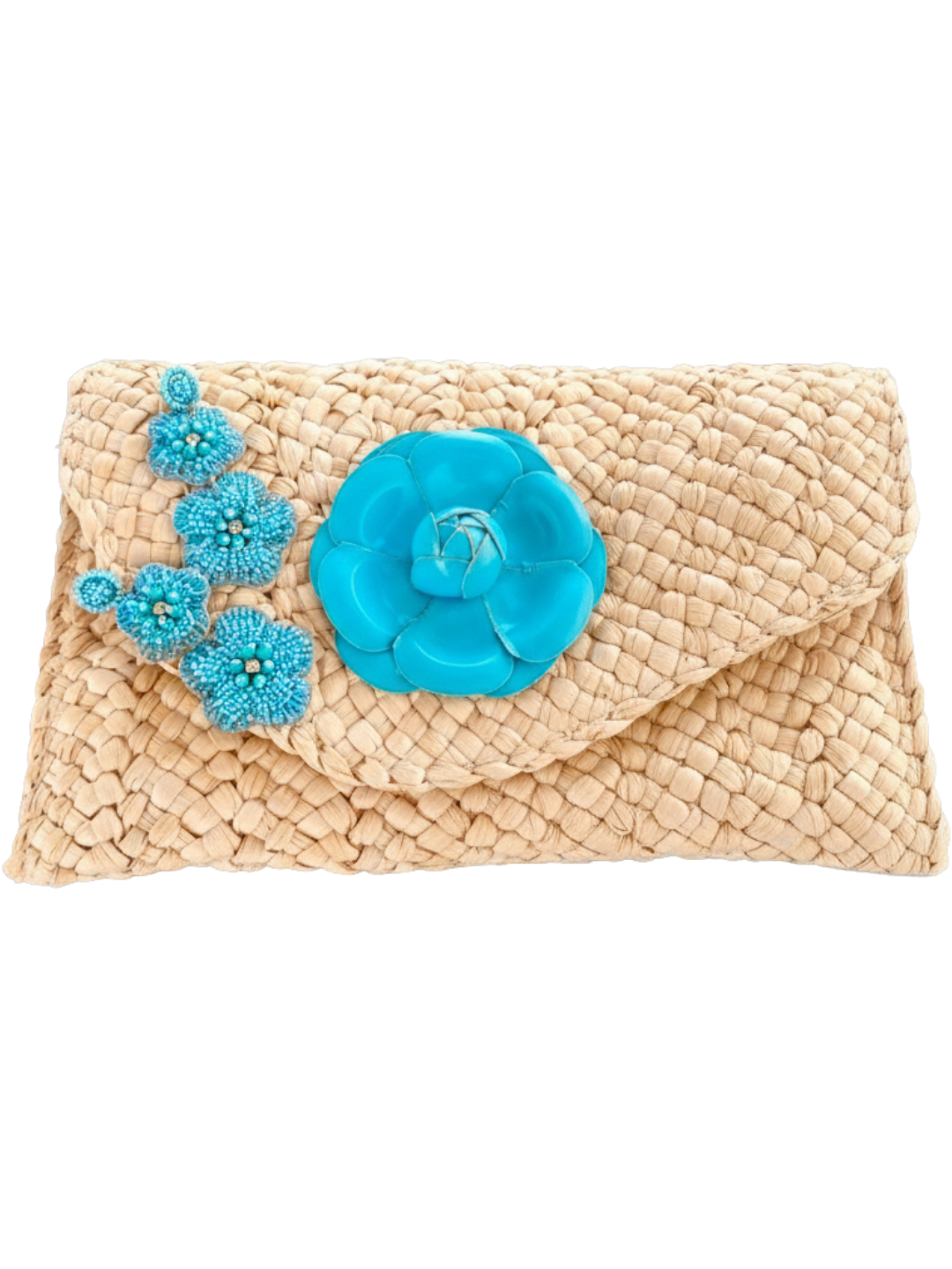 Straw Clutch with Lotus Flower