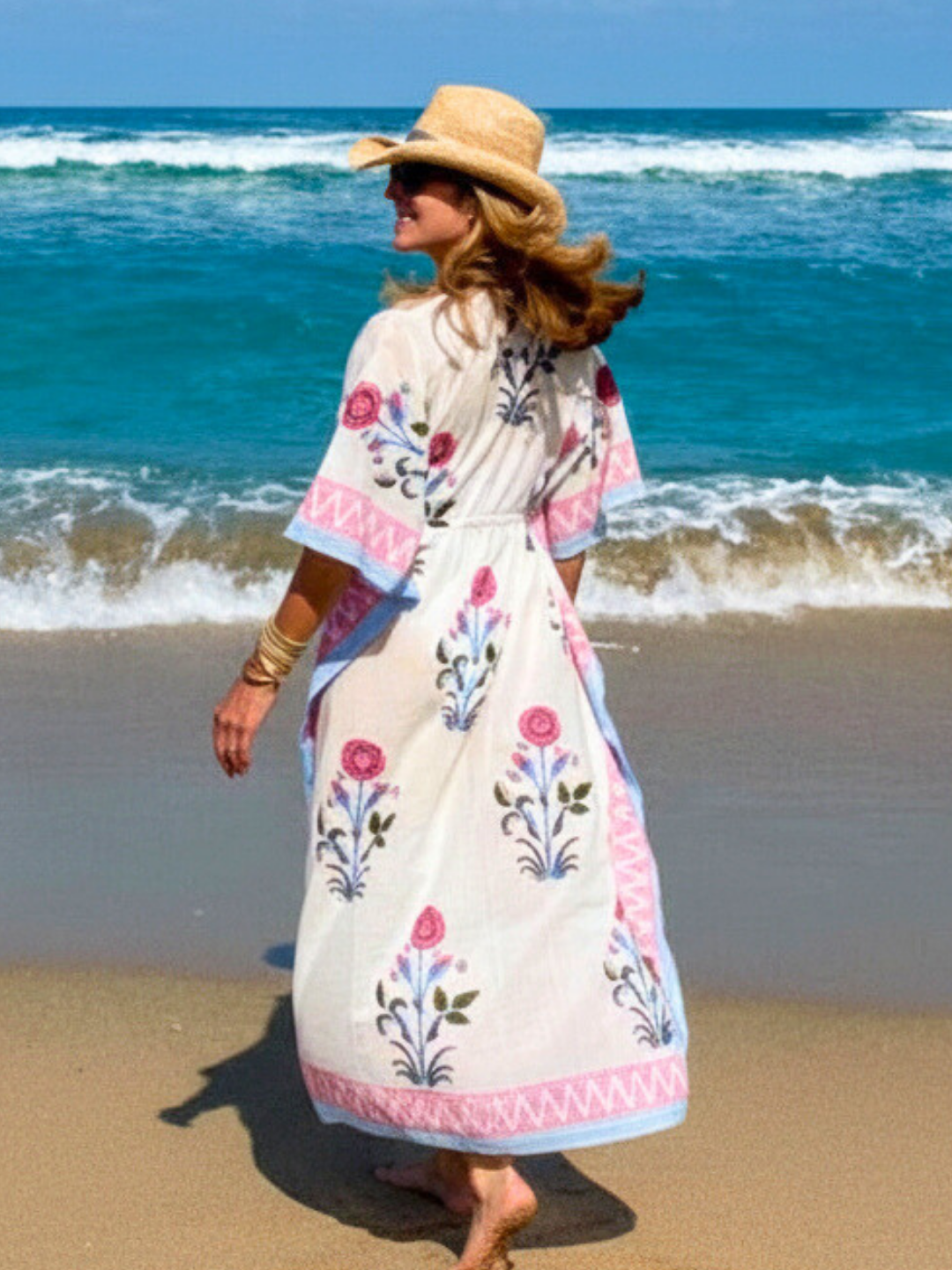White, Pink & Blue Kaftan