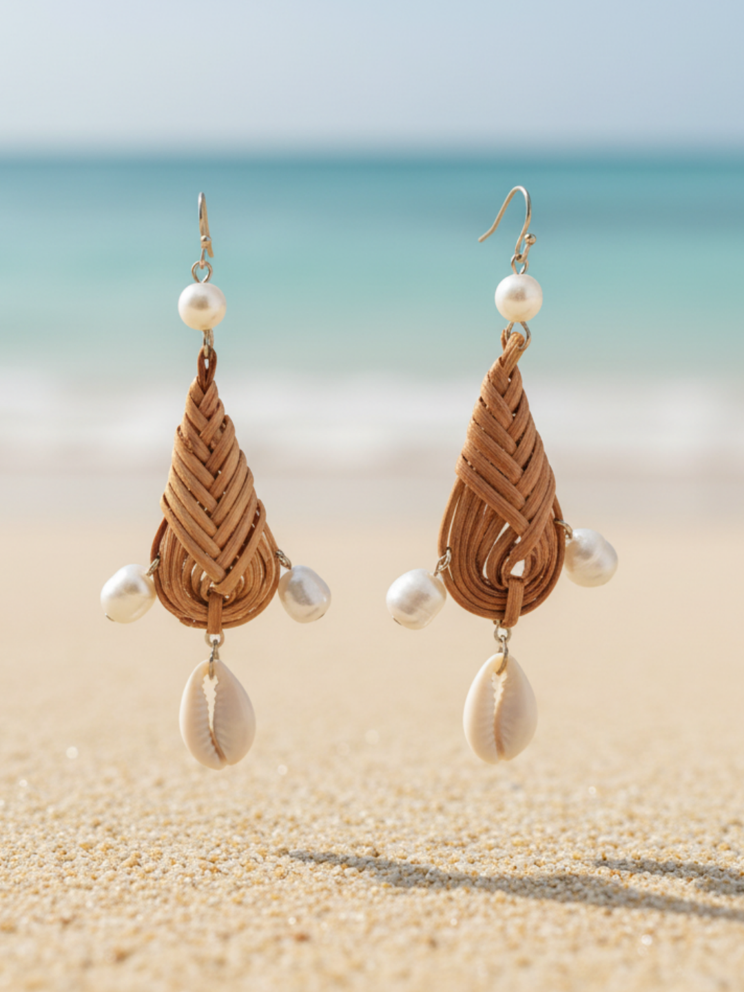 Woven Drop Pearls & Shell Earrings