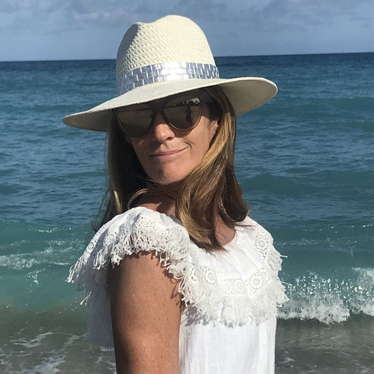 White Panama Hat with Silver Croc
