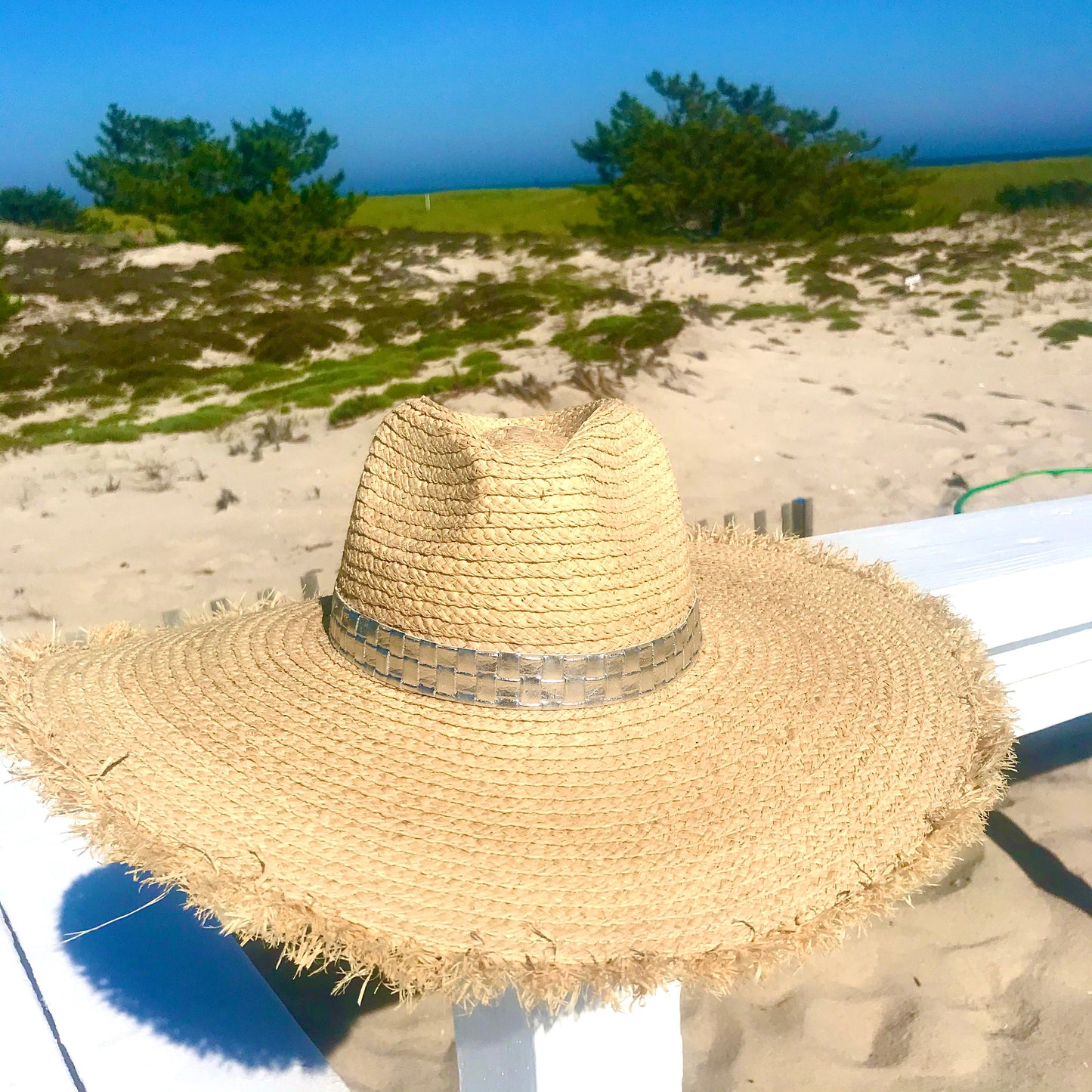 Embossed Silver Wide Brim Panama Hat