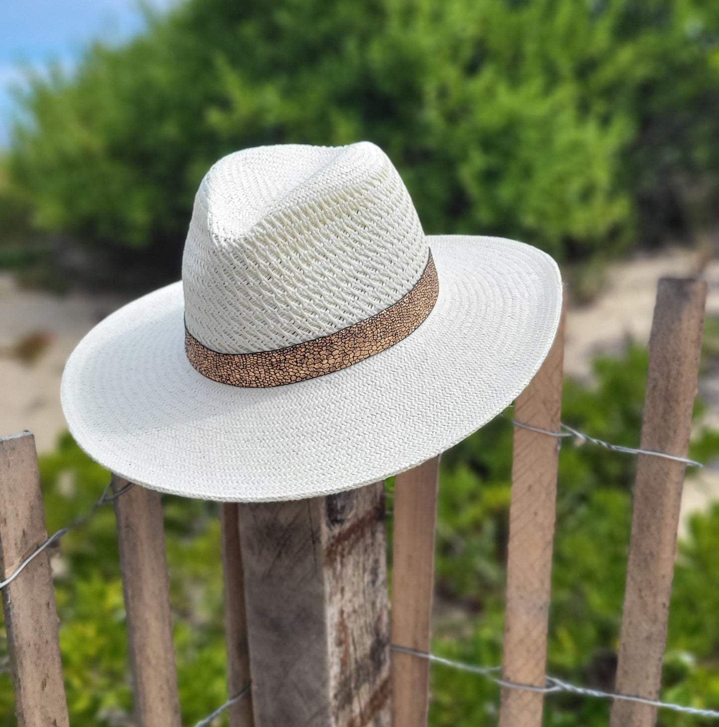 Panama Hat, Wide Brim, Rose Gold Pebble Details