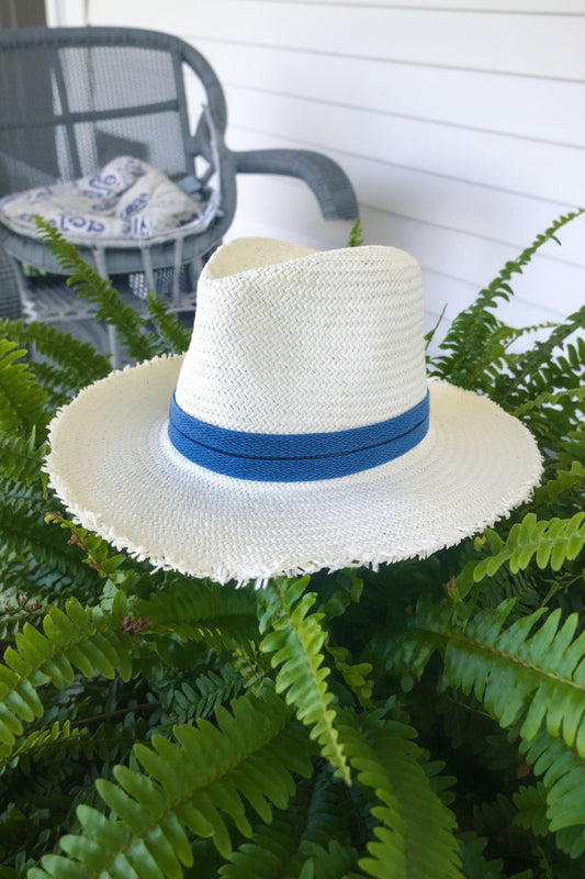 Blue & White - Short Brim Fringe Hat