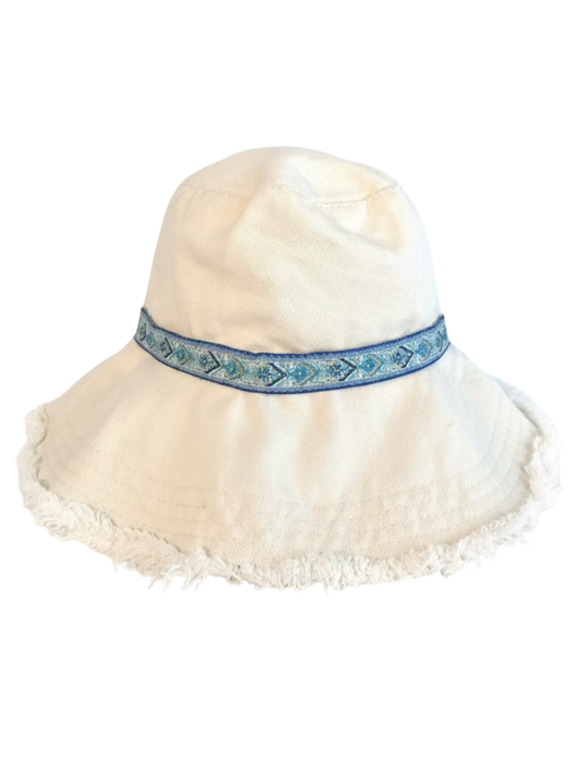 Cotton Twill Bucket Hat with Fringe