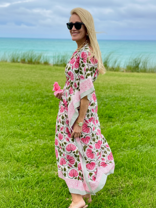Deep Pink & Green Kaftan