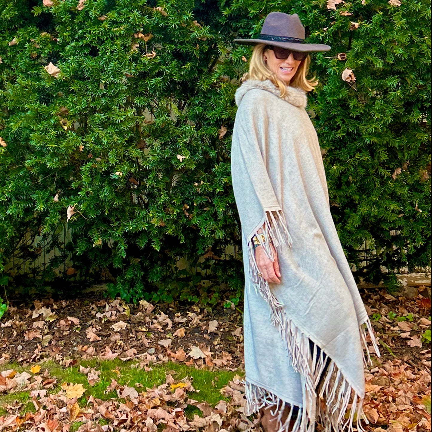 Cashmere Kaftan, Fox Collar, Suede Fringe