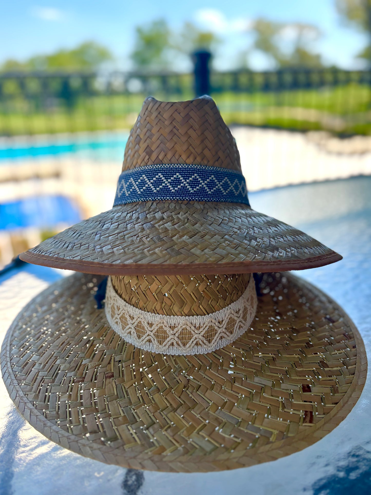 Super Shade Hats - Raffia & Blue & White