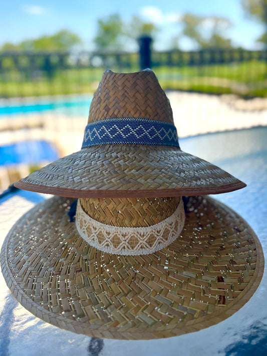 Super Shade Hats - Raffia & Blue & White
