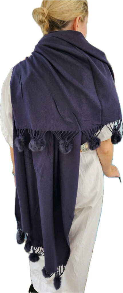 Cashmere Scarves/Wrap  with Fur Poms