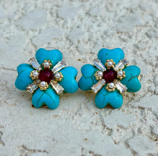 Turquoise & Stone Cover Earring