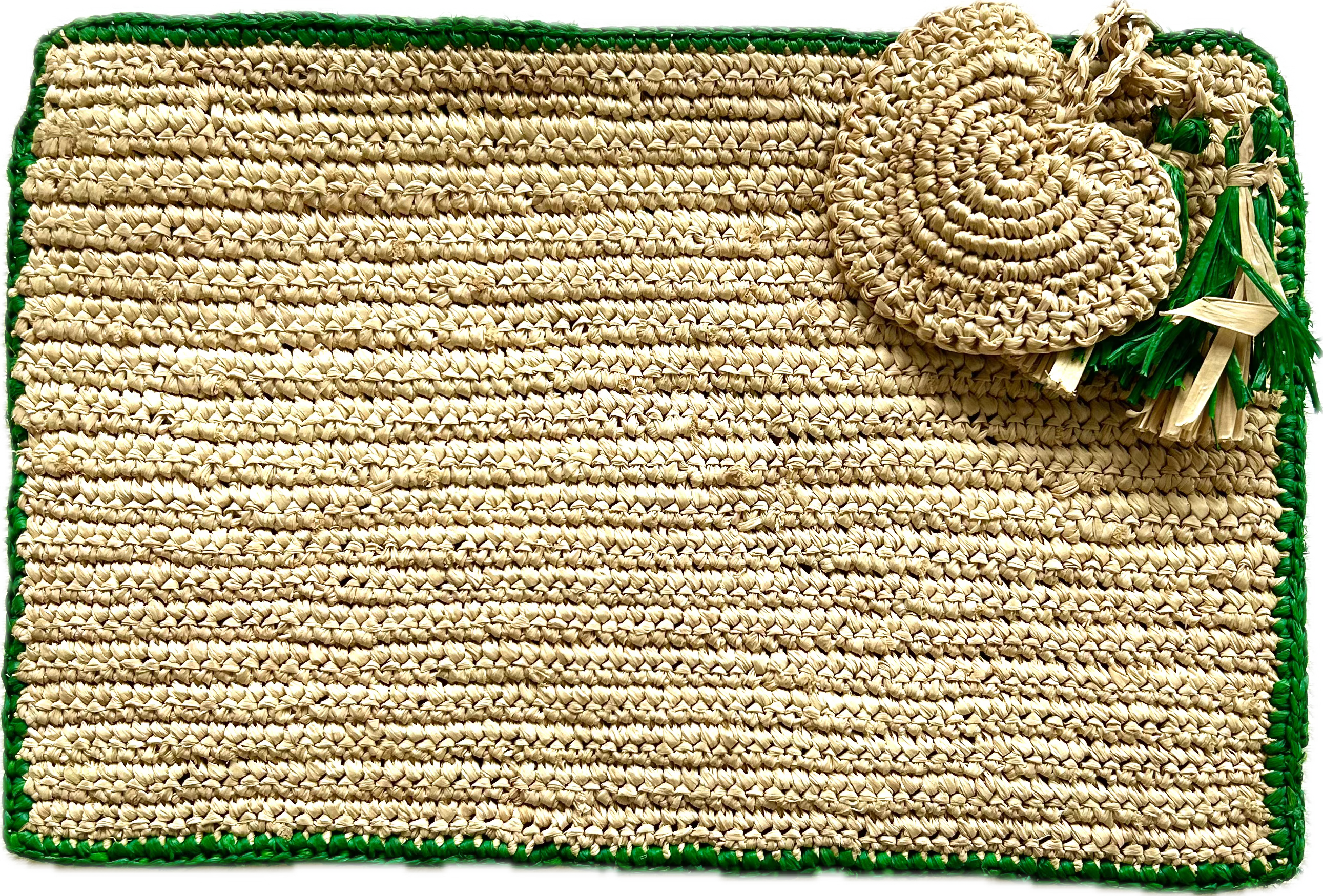 RAFFIA CLUTCH NAVY & GREEN HEART