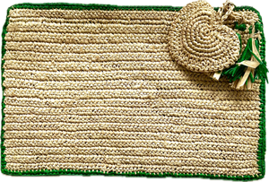 RAFFIA CLUTCH NAVY & GREEN HEART