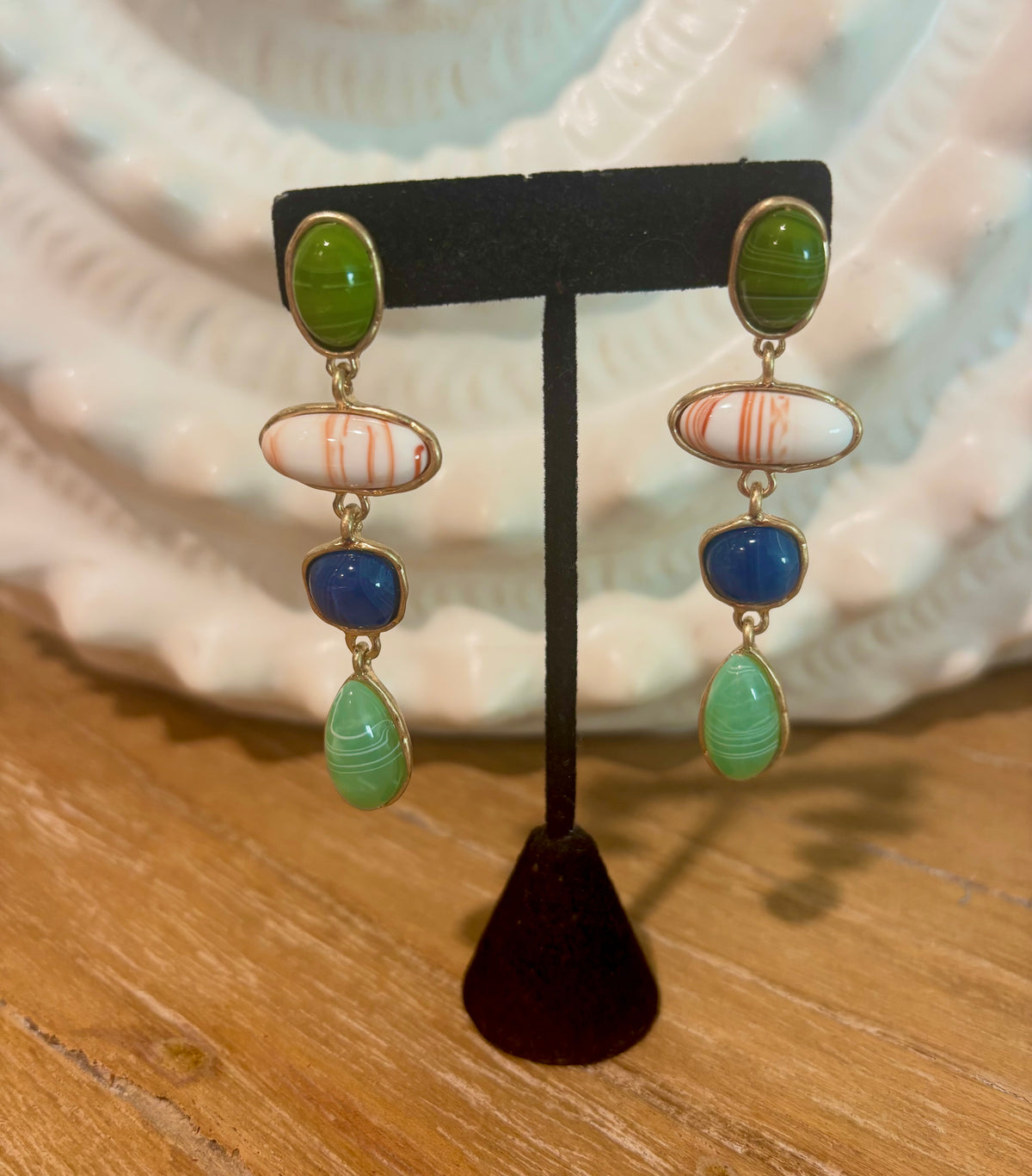 Earrings - drop multi stone green