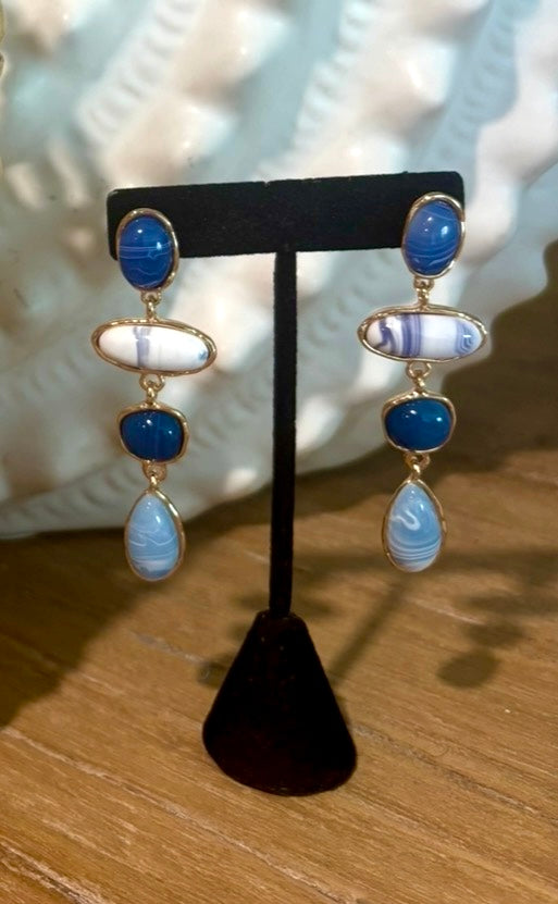 Earrings - multi stone drop - Blue