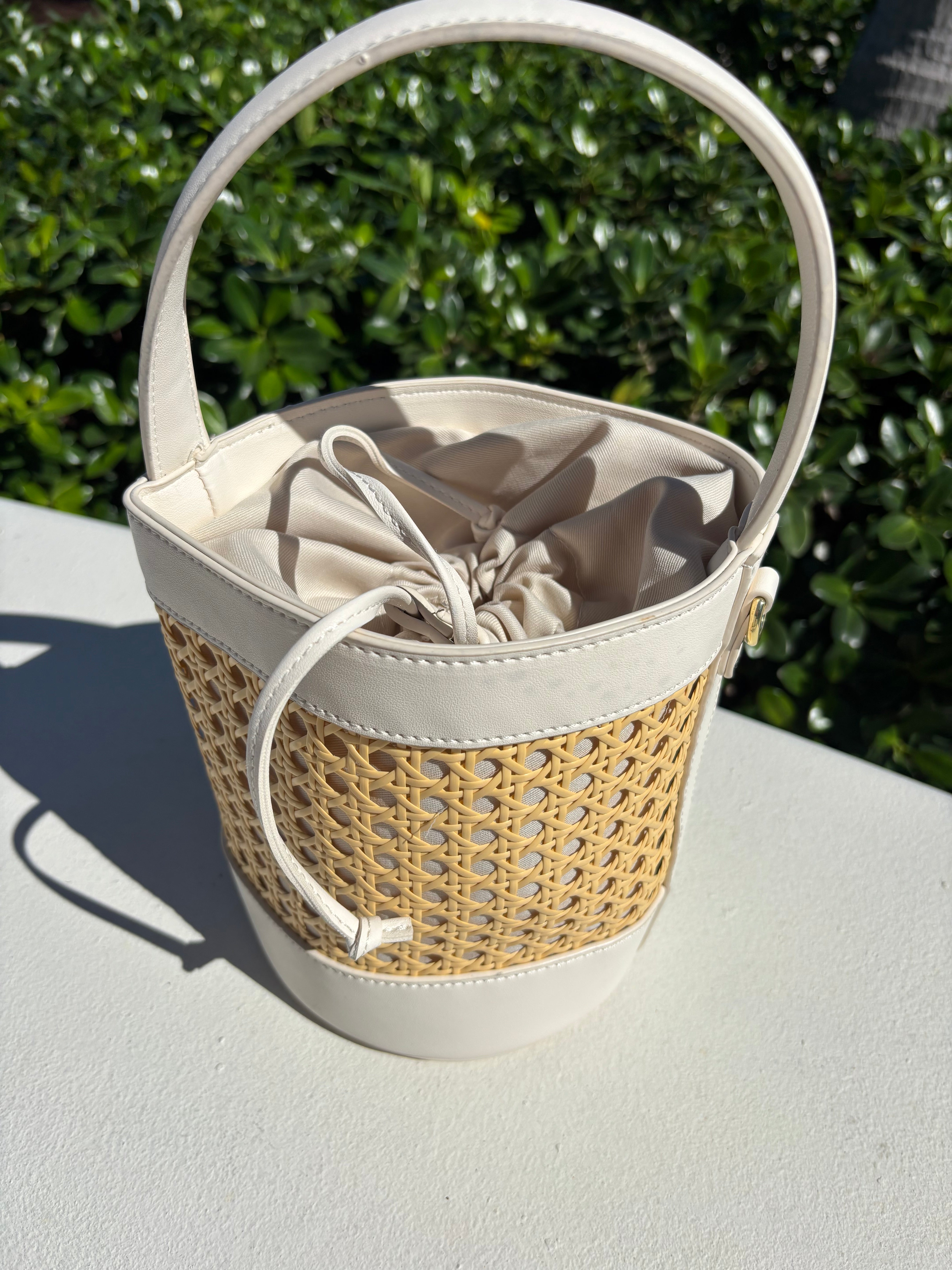 Raffia and Leather Bucket Bag