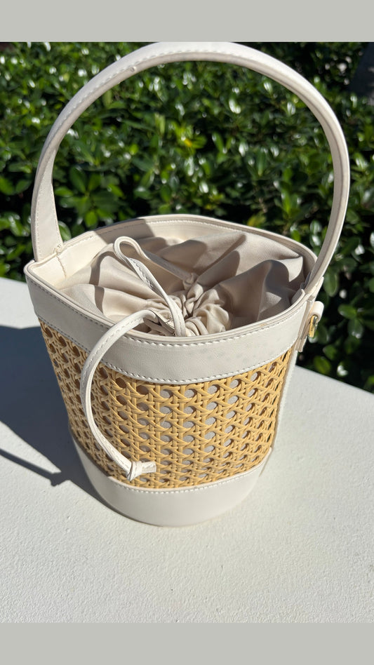 Raffia and Leather Bucket Bag