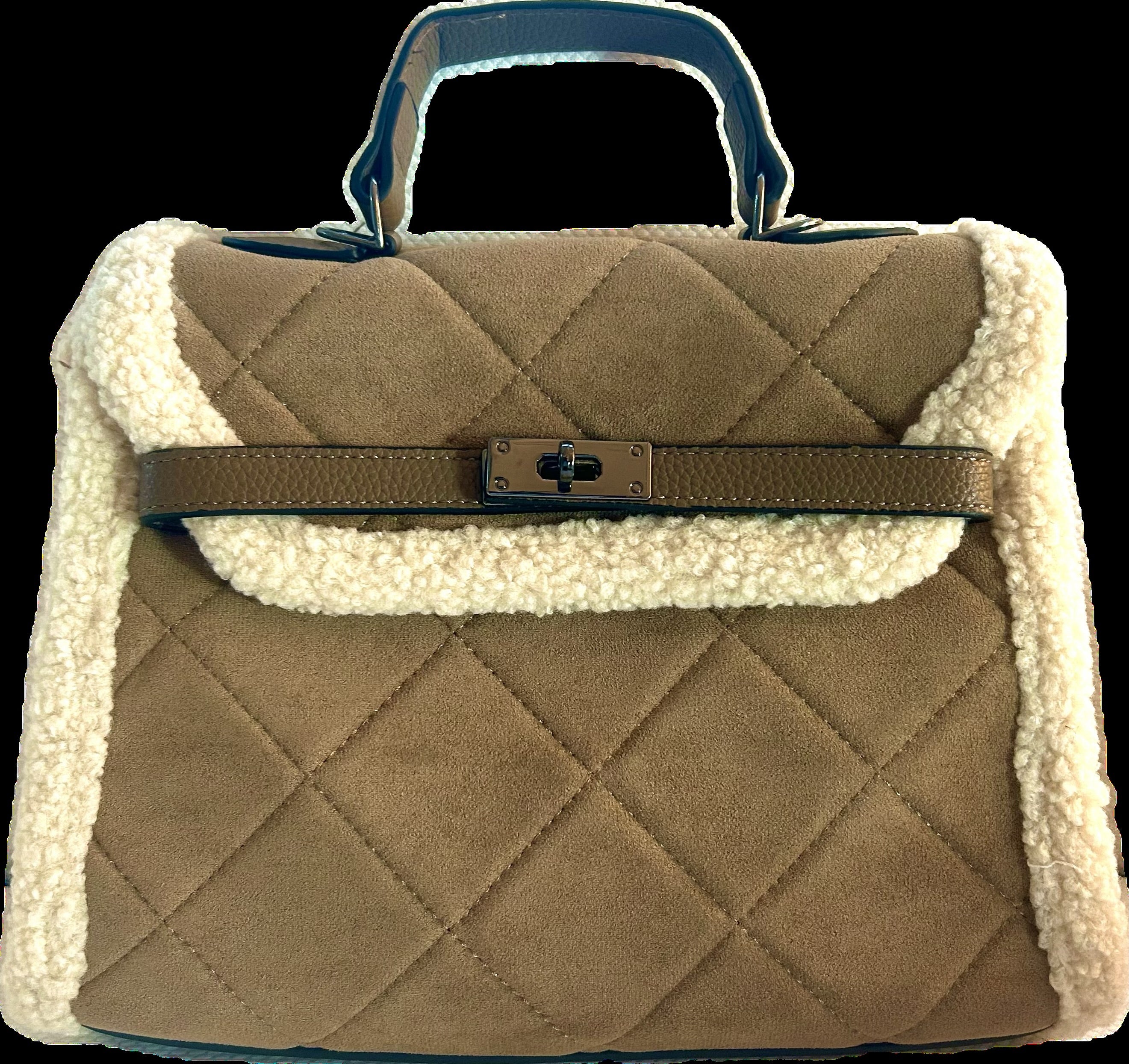 Quilted Tan Bag with Shearling/Leather Trim