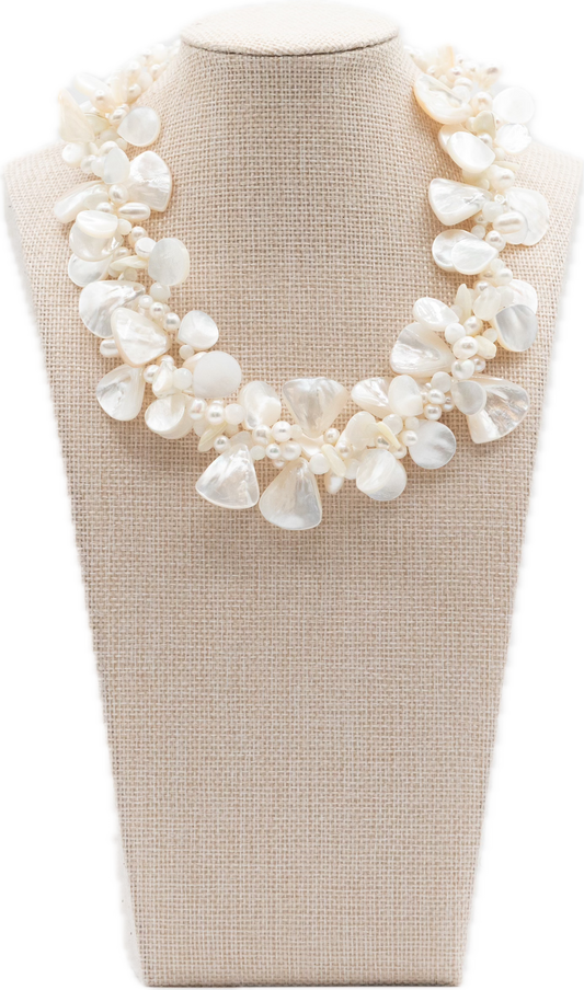 3 Strand Mother of Pearl and Pearl Necklace