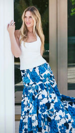 Load image into Gallery viewer, Blue White floral Long Skirt
