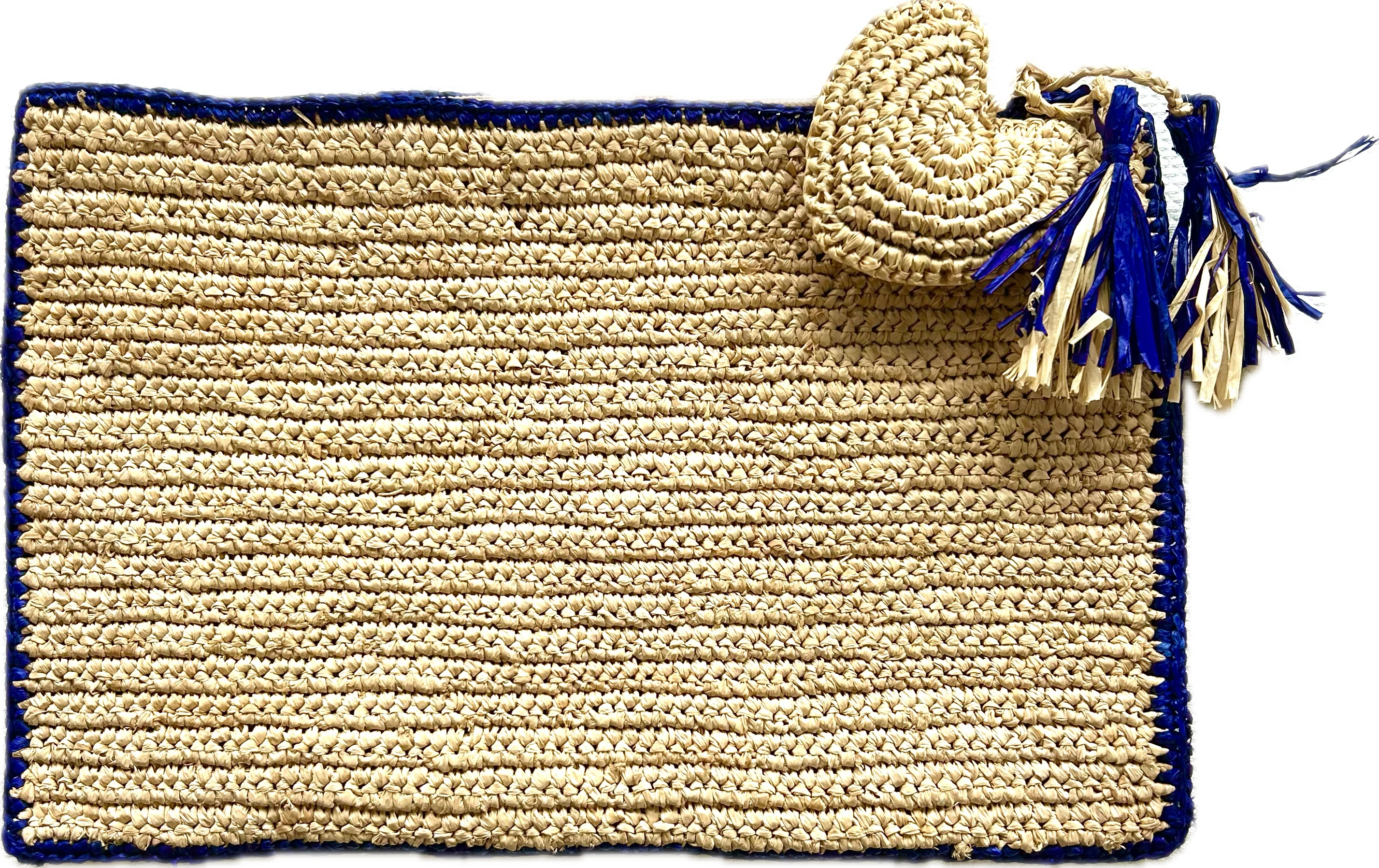 RAFFIA CLUTCH NAVY & GREEN HEART