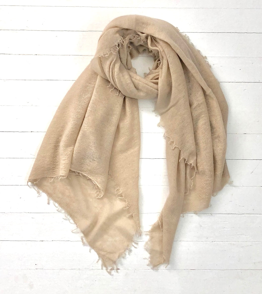 Cashmere Wrap/Scarf Tan & White