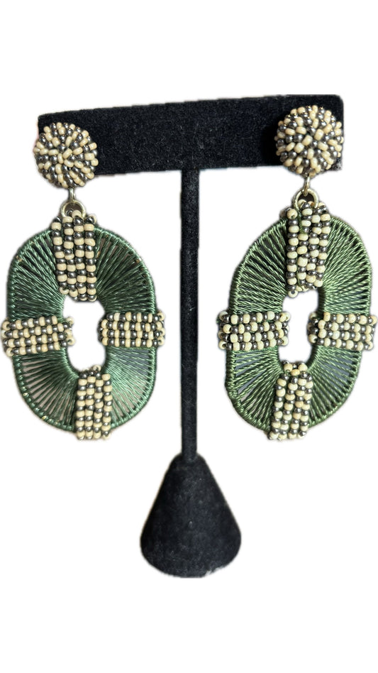 Green festive earrings