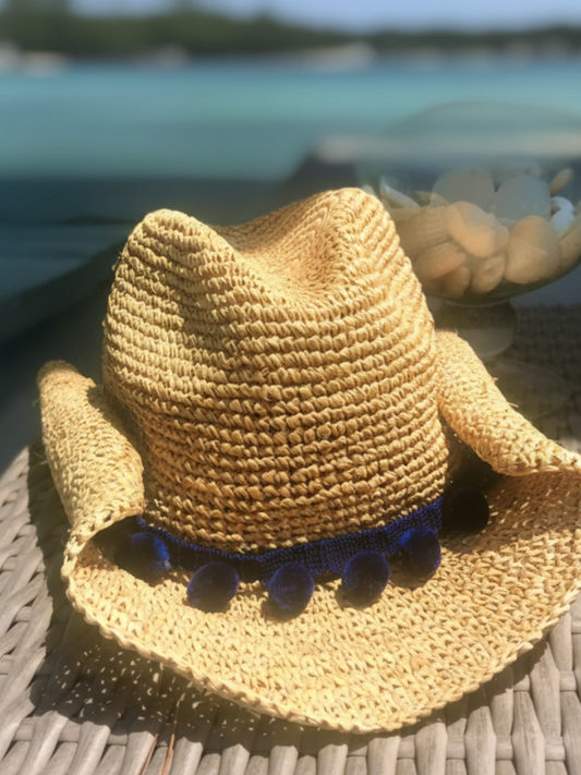 Navy Pom Cowboy Hat