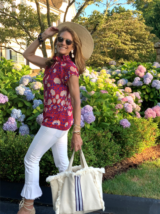 Canvas Fringe Tote | Navy & White Stripe