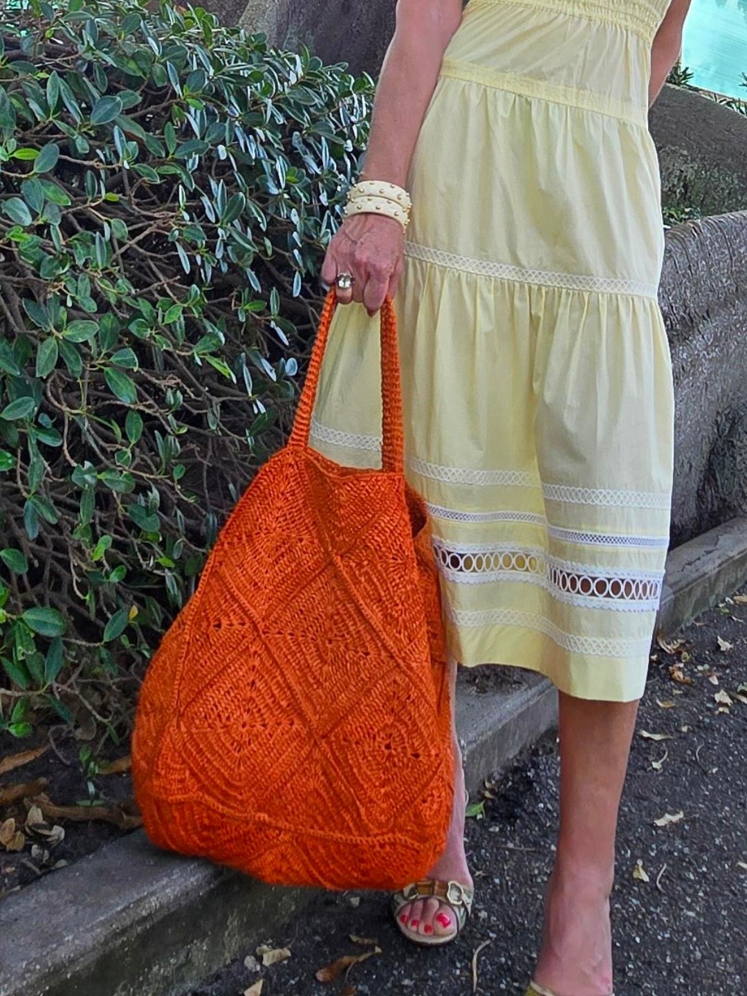 Orange Raffia Tote