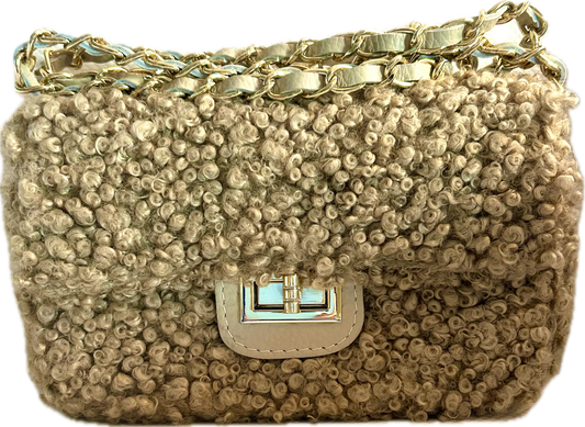 Tan Shearling Bag Leather/Chain Strap