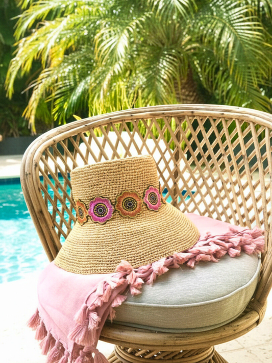 Raffia Bucket Hat - Floral