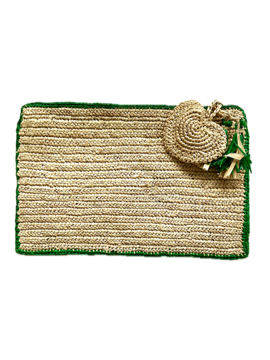 Raffia Heart Clutch - Green or Blue