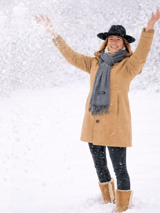 Grey Cashmere Scarf with Poms