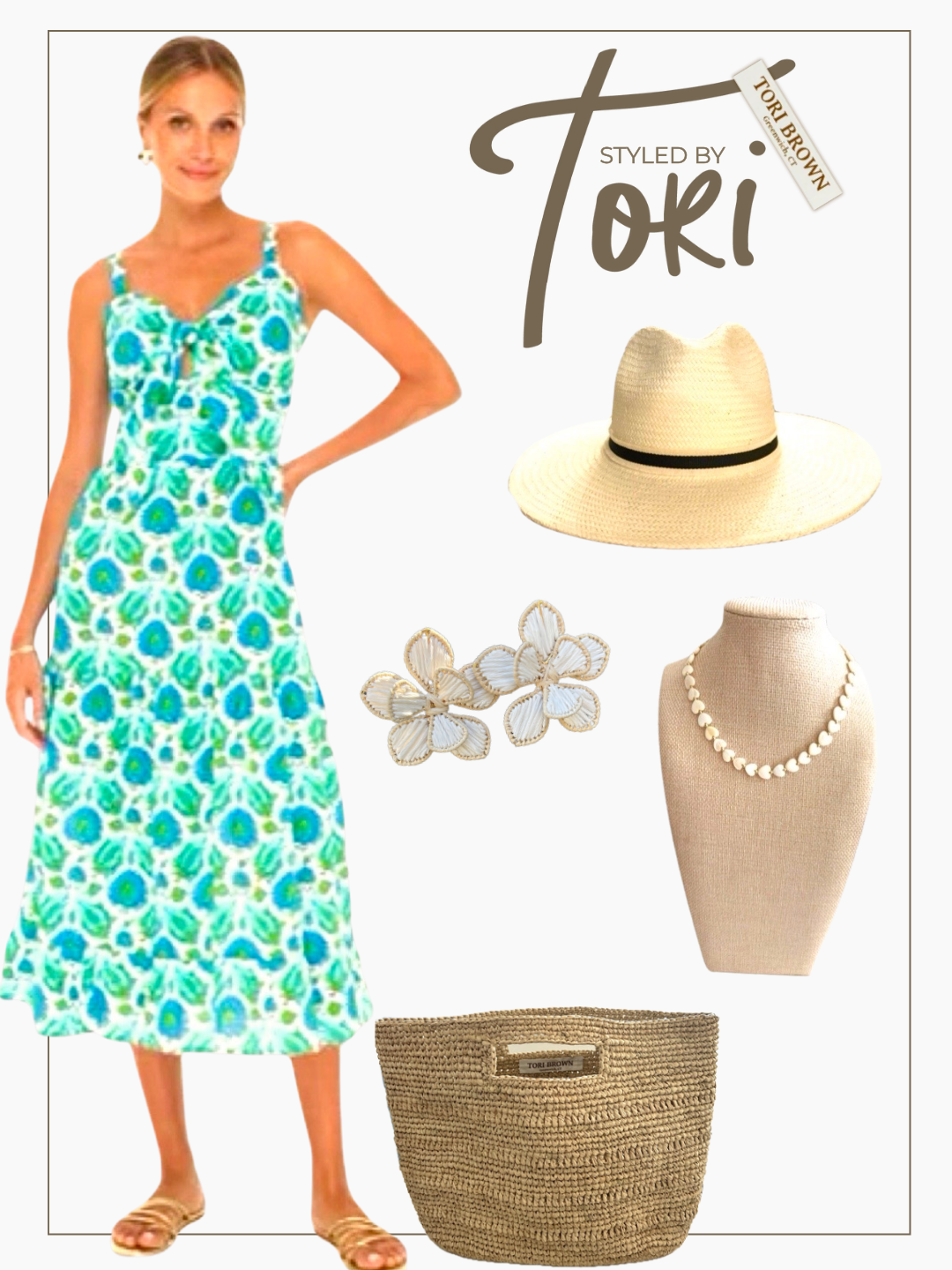 Thin strap Floral Dress - Blue Green