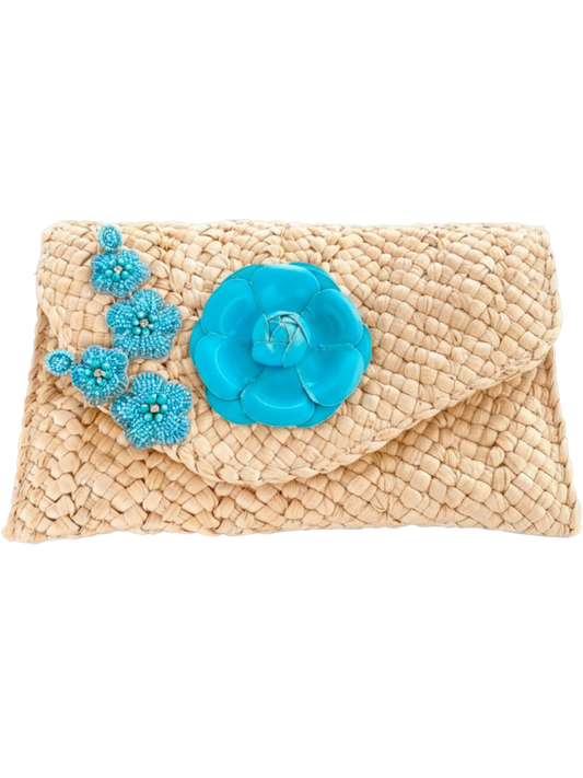 Straw  Clutch with  Lotus Flower