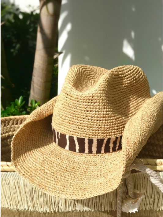 Zebra Cowboy Hat - Tan