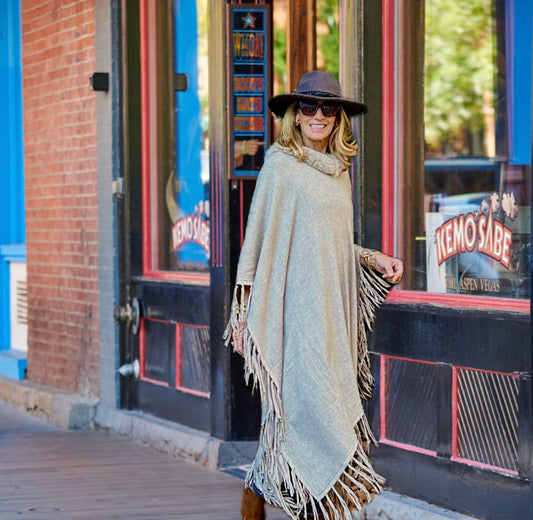 Cashmere Kaftan, Fox Collar, Suede Fringe