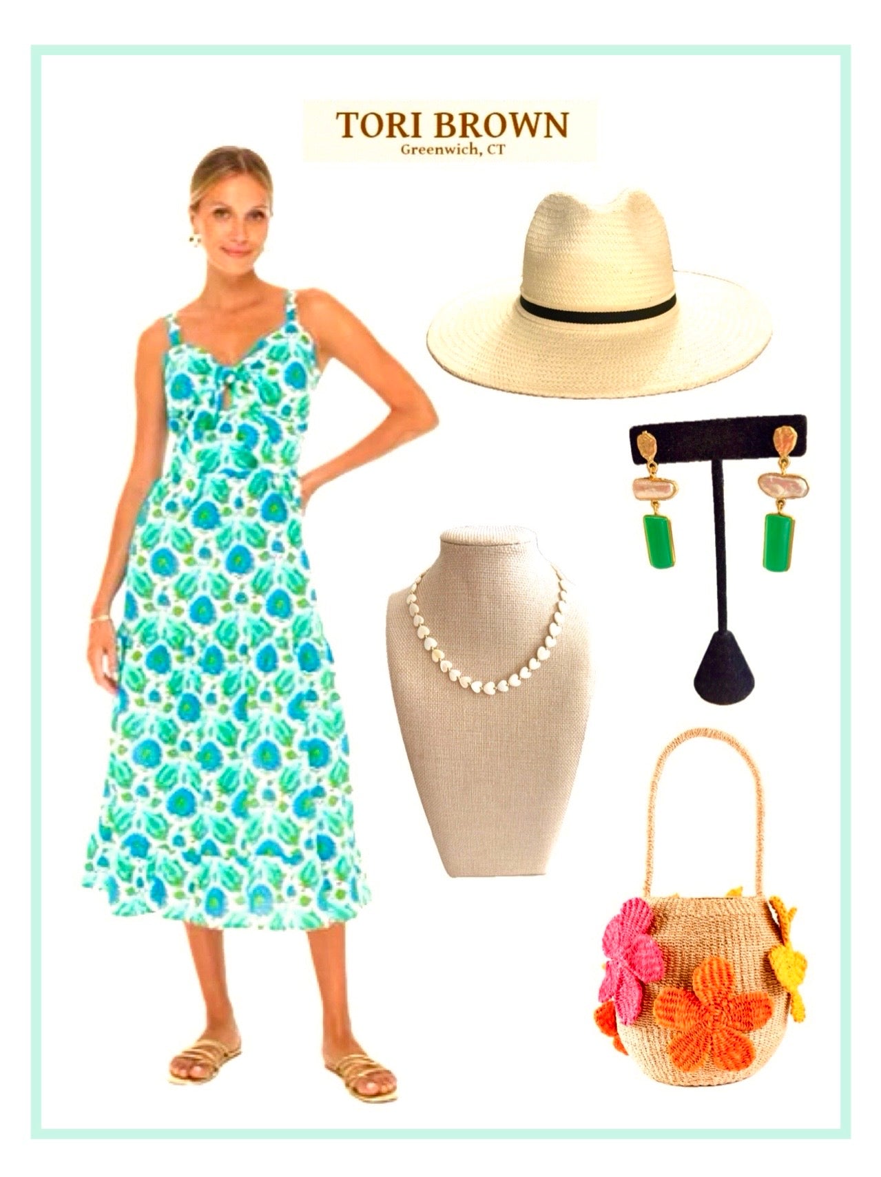 Thin strap Floral Dress - Blue Green (Copy)