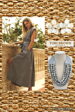Load image into Gallery viewer, Navy &amp; Tan Strip Dress
