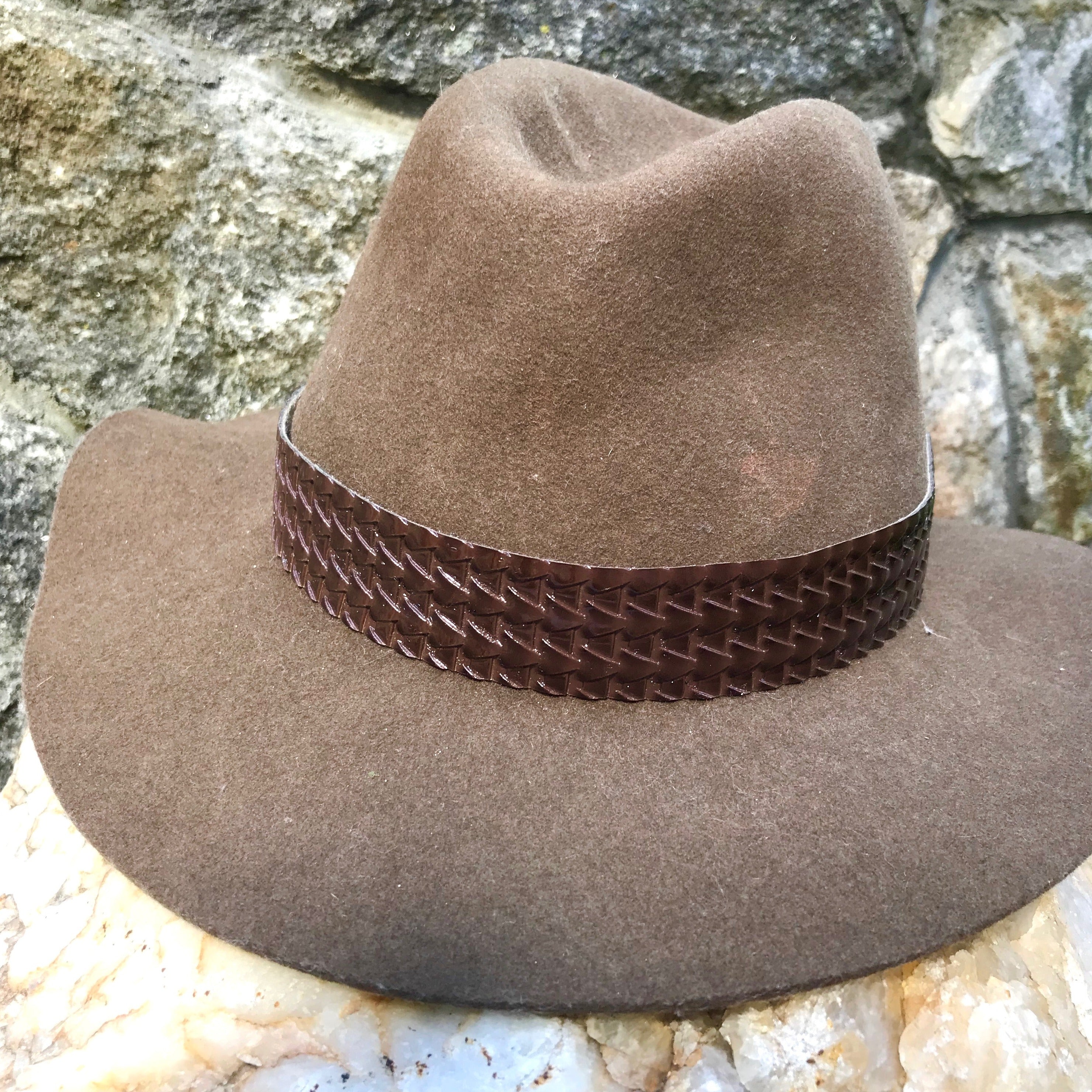 Brown Wool Felt Hat - Brown Embossed Leather