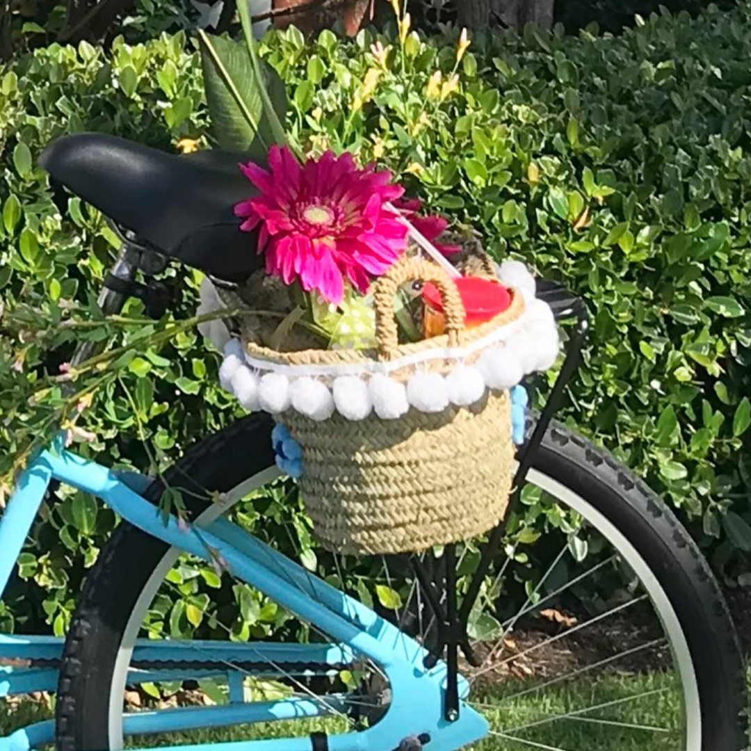 White Pom Bicycle Basket