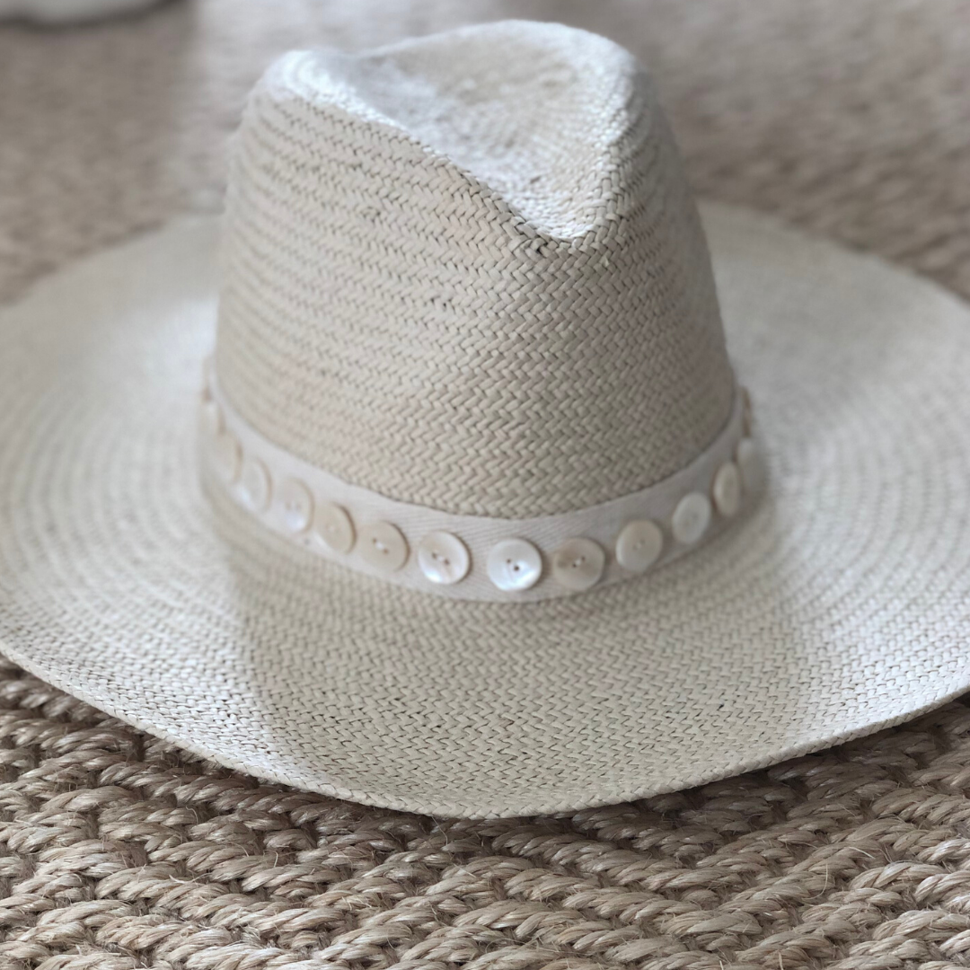 White Shell Button Panama Hat