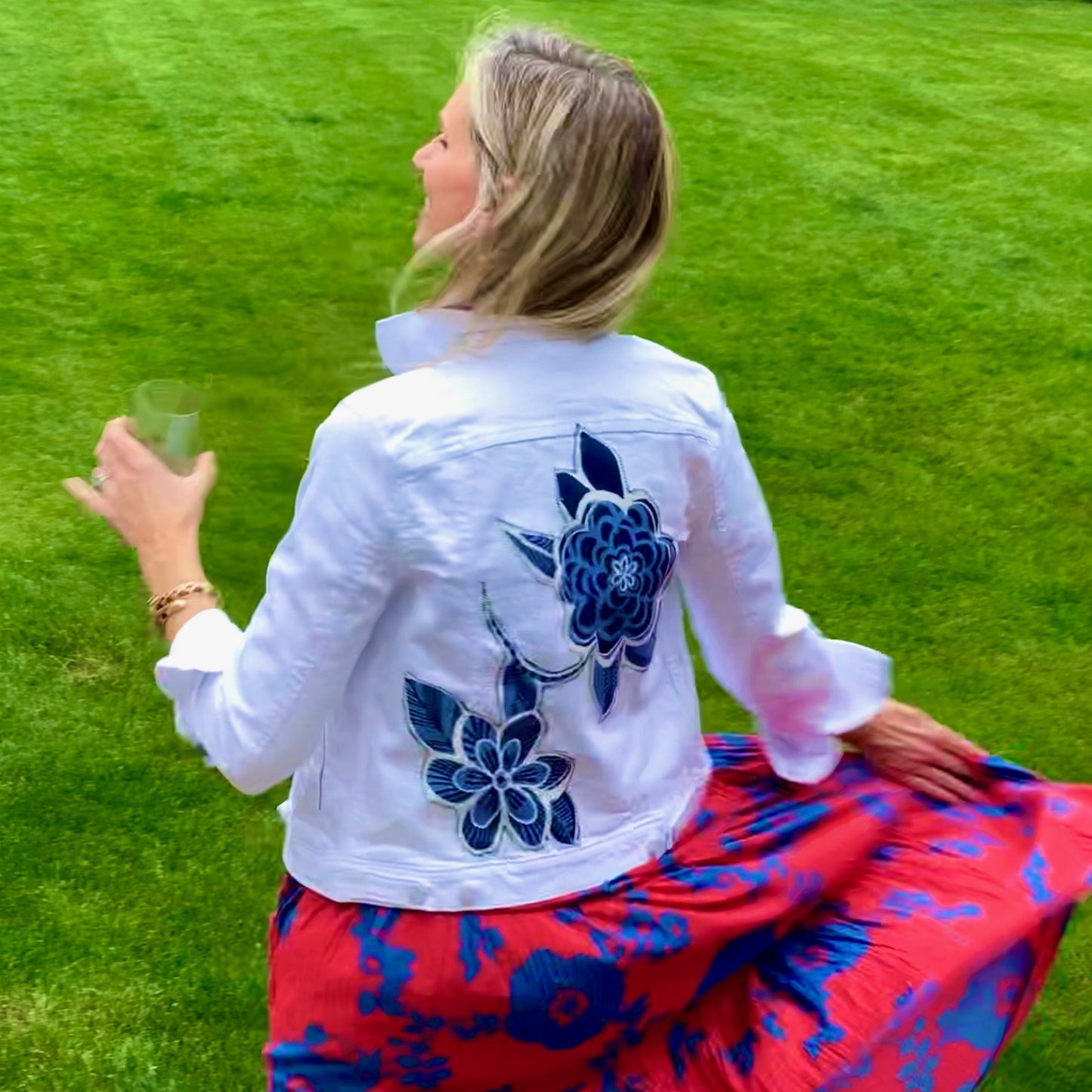 Jean Jacket - Blue & White Flower