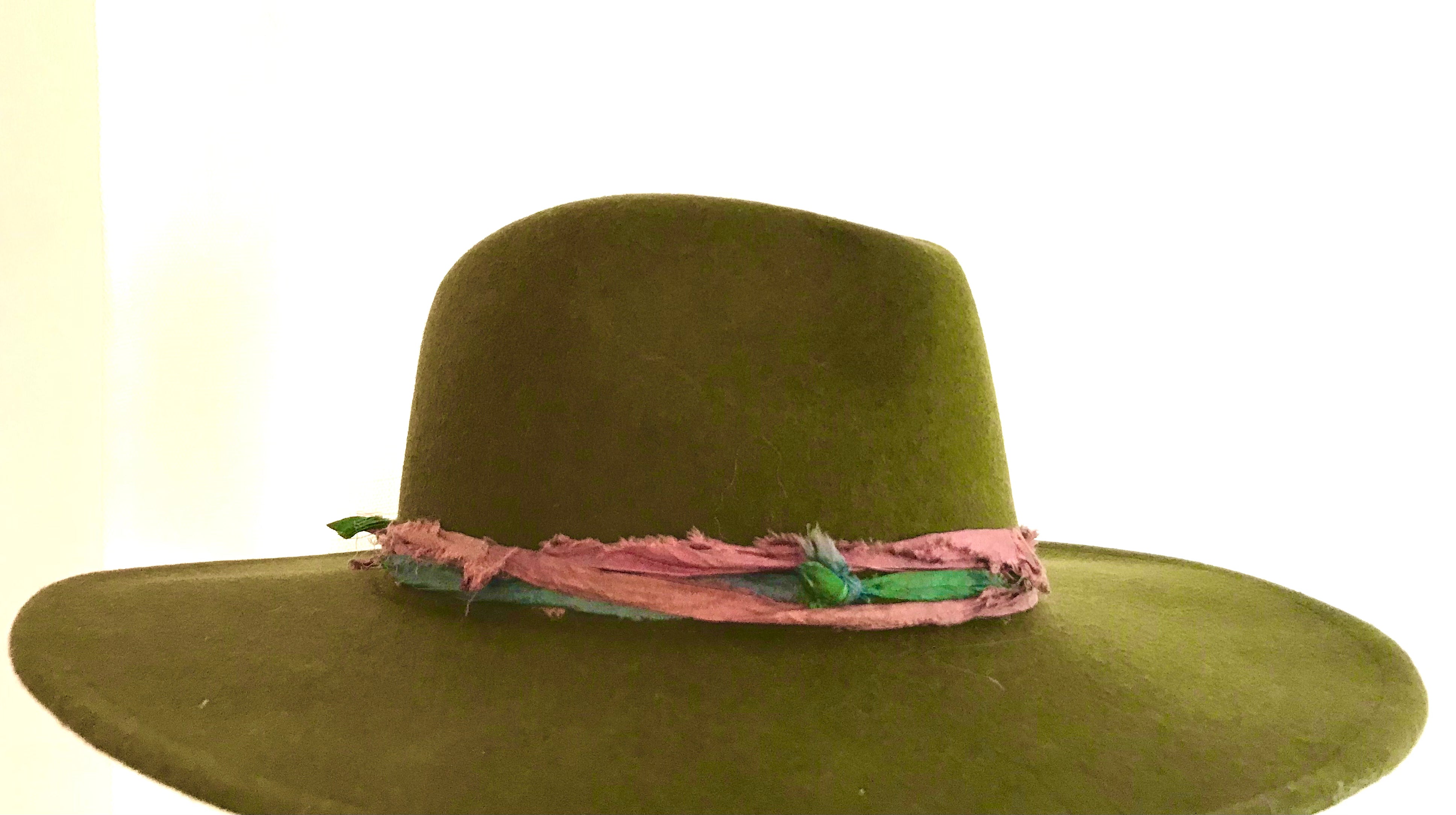 Loden Green Felt Hat with Emerald & Rose Silk detail - SALE