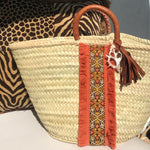 Load image into Gallery viewer, Orange Fringe &amp; Brown Straw Basket
